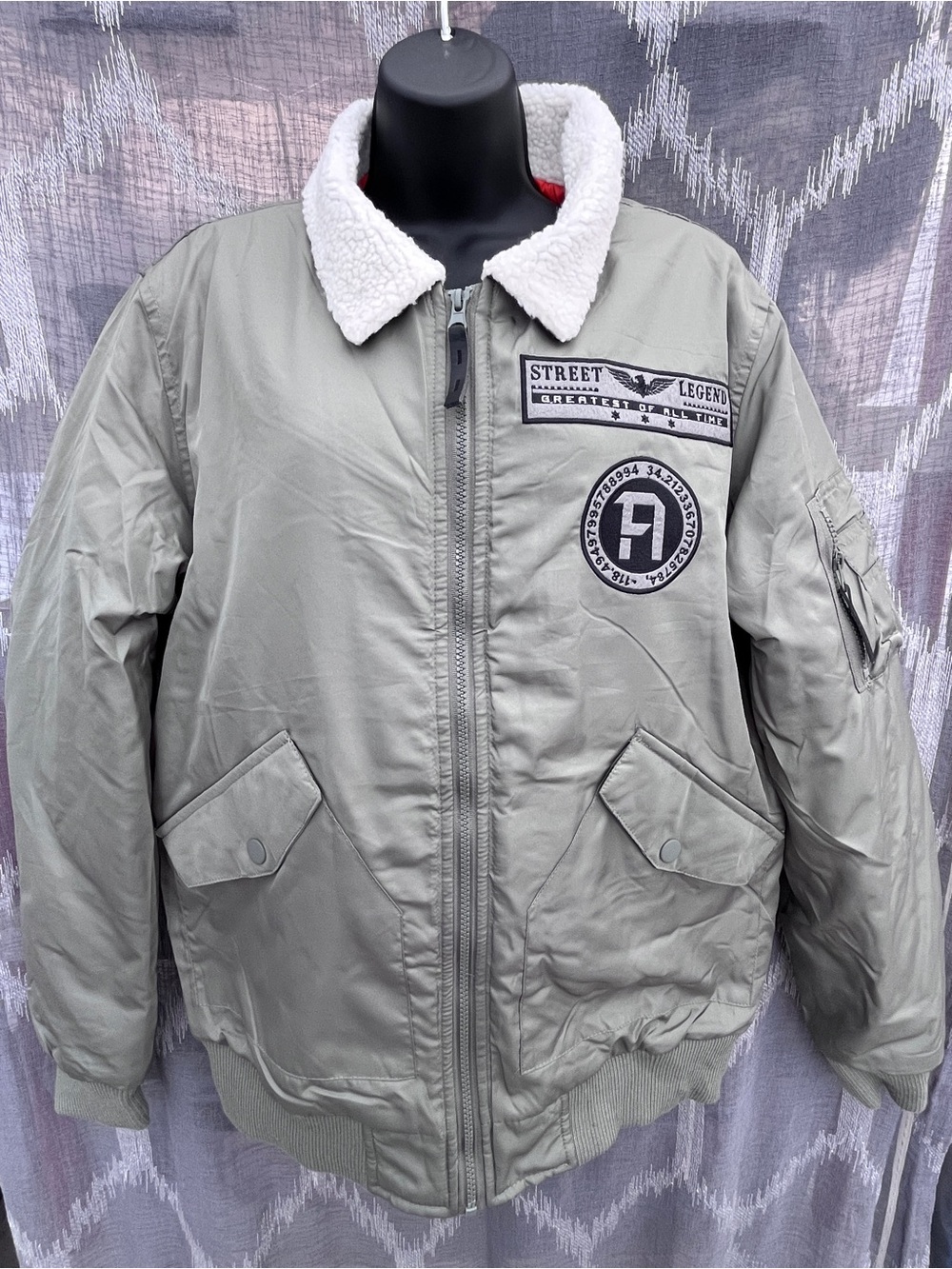 Ring of Fire Light Gray Bomber Jacket with White Collar